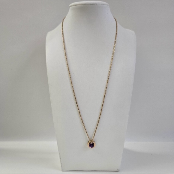14K Gold Necklace with Purple Amethyst Gemstone - Picture 5 of 9